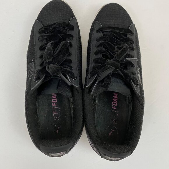 Puma Vikki Swan Black Low Top Sneakers Iridescent Accents Shoes Womens 8 - Picture 5 of 9